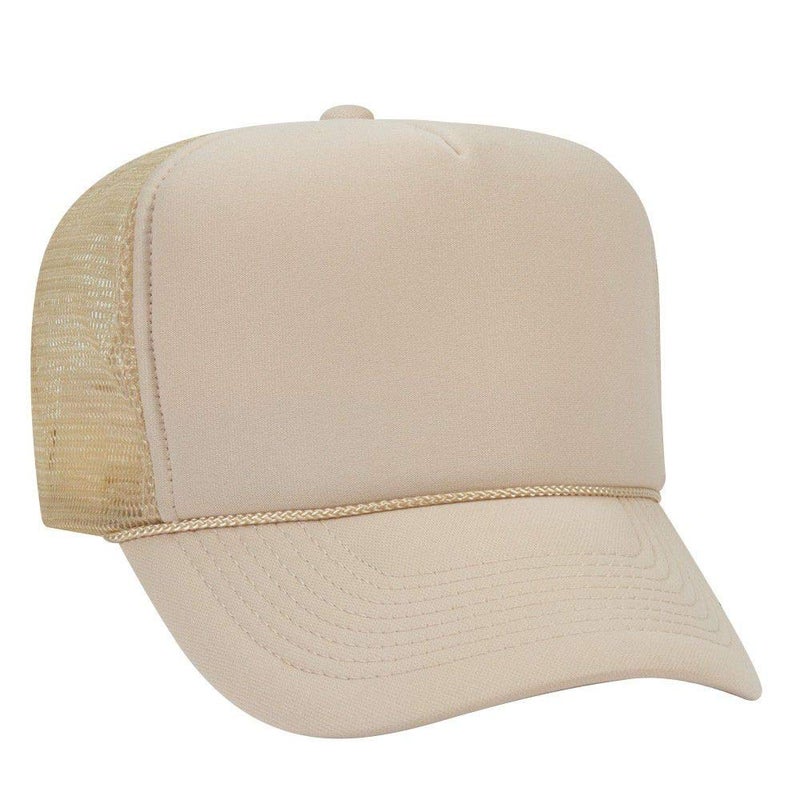 OTTO Polyester Foam Front 5 Panel High Crown Mesh Back Trucker Hat - Tan - Image 1